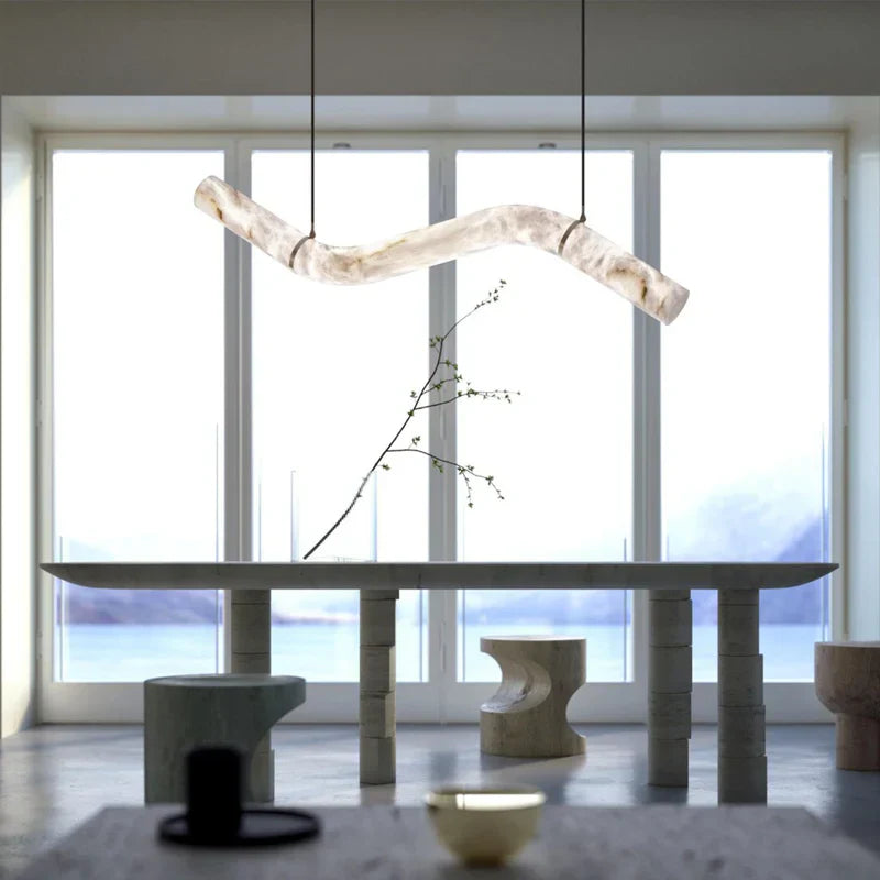 Liberty Curved Pendant Alabaster Chandelier, Pendant Light Over Dining Table-Blushlighting