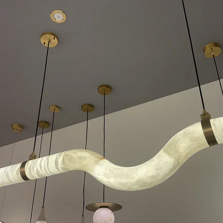 Liberty Curved Pendant Alabaster Chandelier, Pendant Light Over Dining Table-Blushlighting