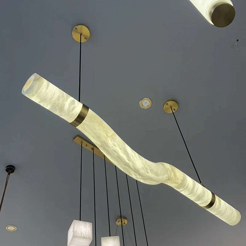 Liberty Curved Pendant Alabaster Chandelier, Pendant Light Over Dining Table-Blushlighting