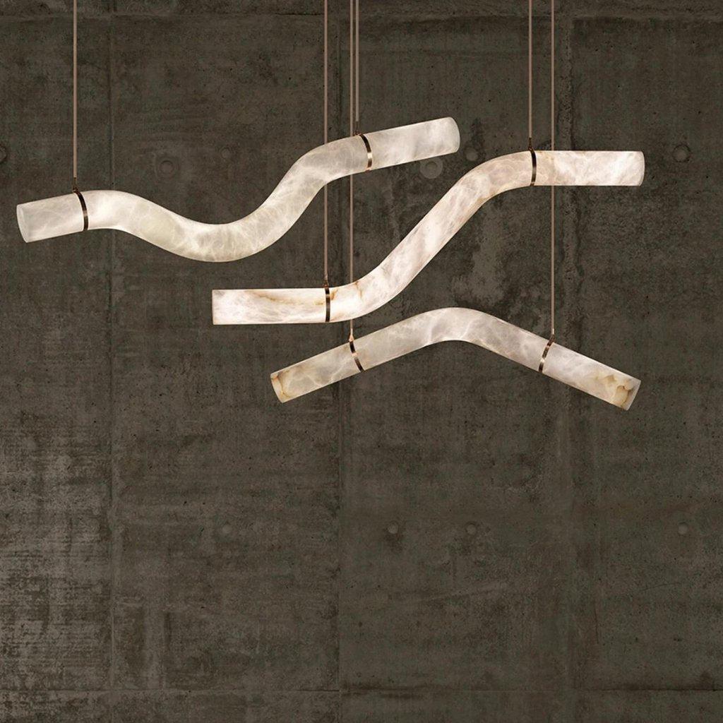 Liberty Curved Pendant Alabaster Chandelier, Pendant Light Over Dining Table-Blushlighting