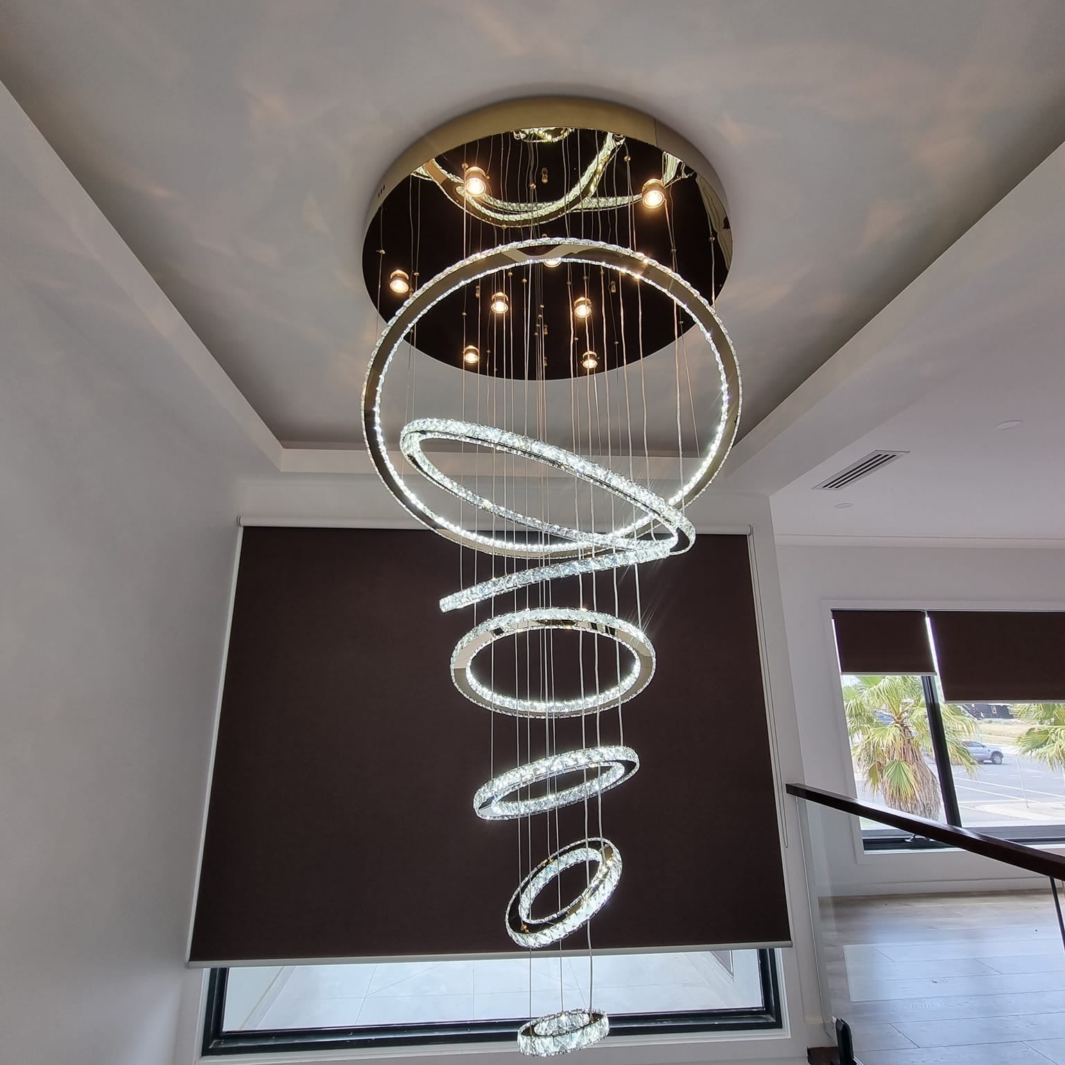 Light Luxury 5/6/7 Rings Crystal Chandelier for Staircase/Foyer/Villa - 2 Rings:Dia(11.8"+19.7")GoldBlushlighting