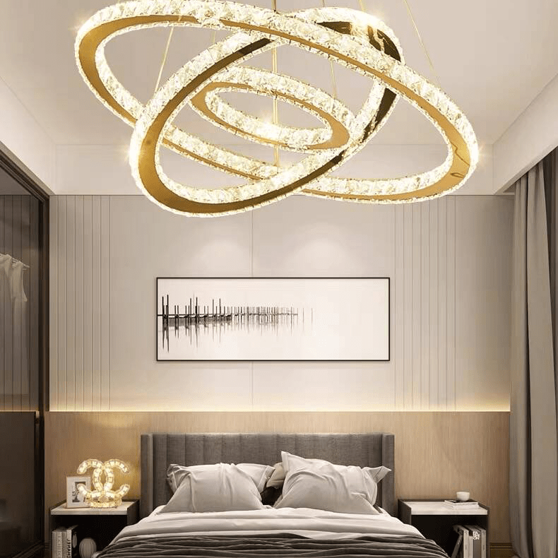 Light Luxury 5/6/7 Rings Crystal Chandelier for Staircase/Foyer/Villa - 2 Rings:Dia(11.8"+19.7")GoldBlushlighting