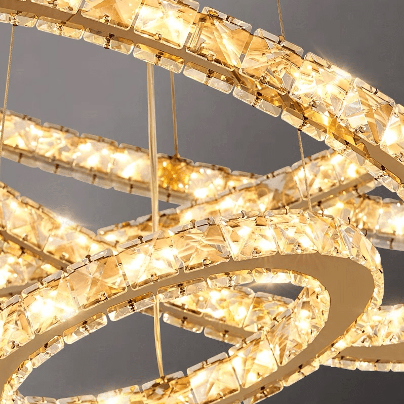 Light Luxury 5/6/7 Rings Crystal Chandelier for Staircase/Foyer/Villa - 2 Rings:Dia(11.8"+19.7")GoldBlushlighting