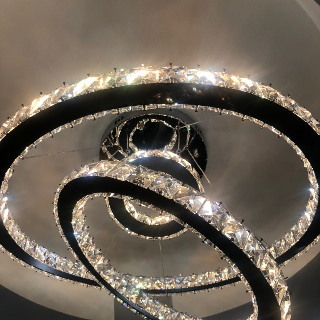 Light Luxury 5/6/7 Rings Crystal Chandelier for Staircase/Foyer/Villa - 2 Rings:Dia(11.8"+19.7")GoldBlushlighting