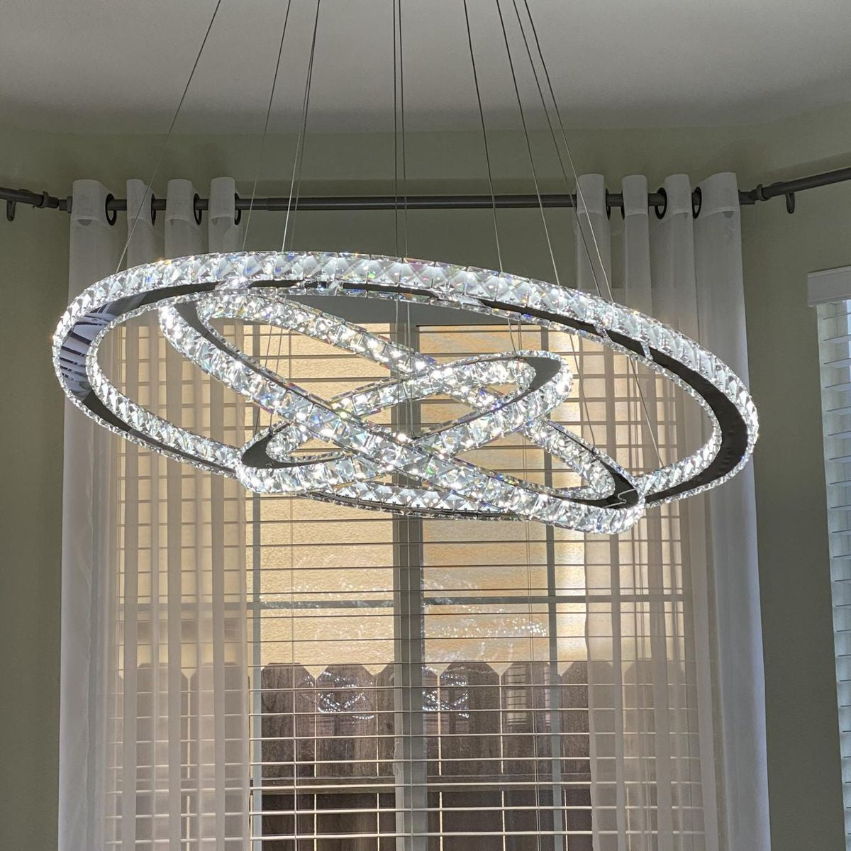 Light Luxury 5/6/7 Rings Crystal Chandelier for Staircase/Foyer/Villa - 2 Rings:Dia(11.8"+19.7")GoldBlushlighting