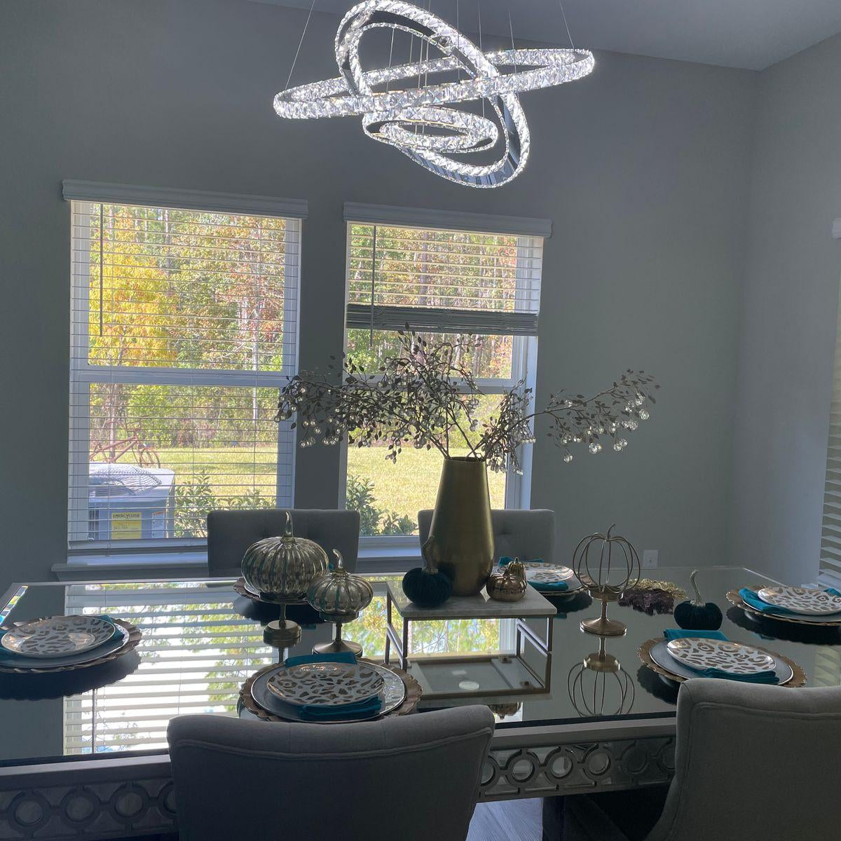 Light Luxury 5/6/7 Rings Crystal Chandelier for Staircase/Foyer/Villa - 2 Rings:Dia(11.8"+19.7")GoldBlushlighting