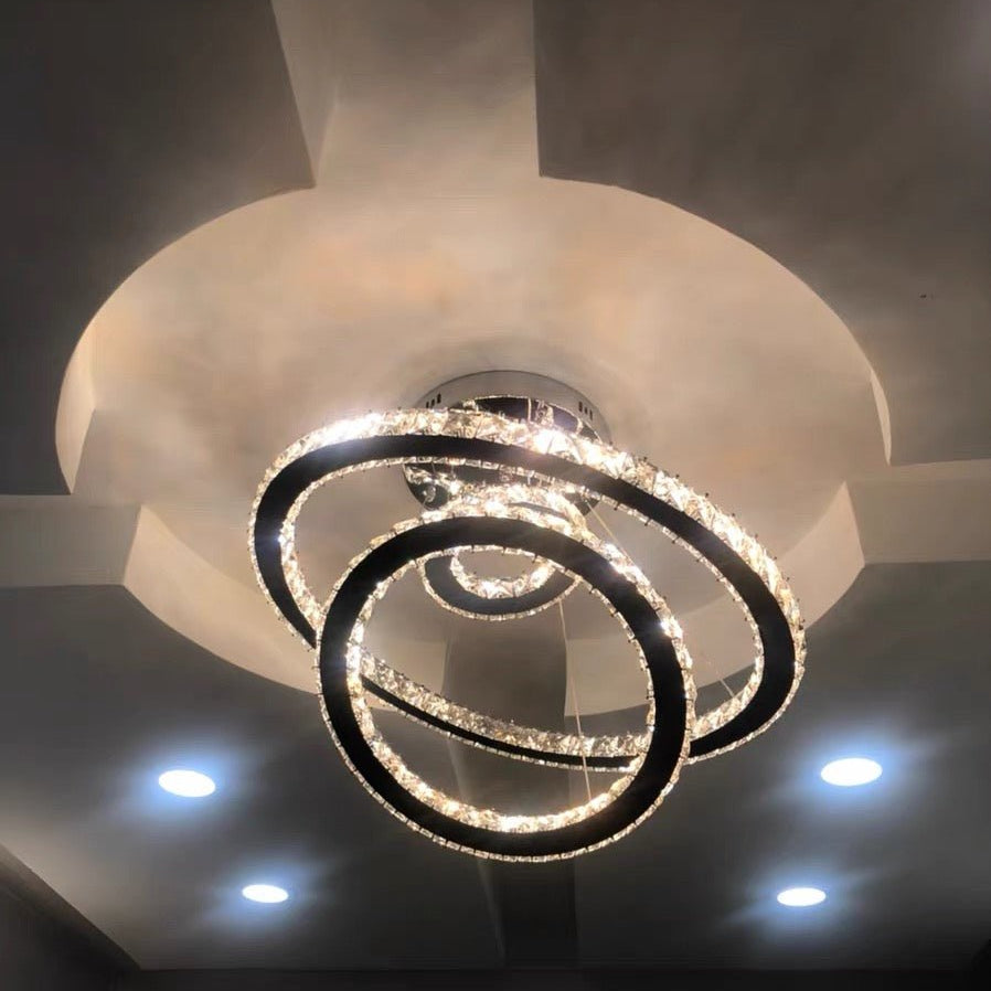 Light Luxury 5/6/7 Rings Crystal Chandelier for Staircase/Foyer/Villa - 2 Rings:Dia(11.8"+19.7")GoldBlushlighting