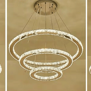 Light Luxury 5/6/7 Rings Crystal Chandelier for Staircase/Foyer/Villa - 2 Rings:Dia(11.8"+19.7")GoldBlushlighting