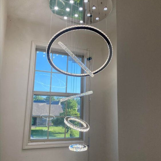 Light Luxury 5/6/7 Rings Crystal Chandelier for Staircase/Foyer/Villa - 2 Rings:Dia(11.8"+19.7")GoldBlushlighting