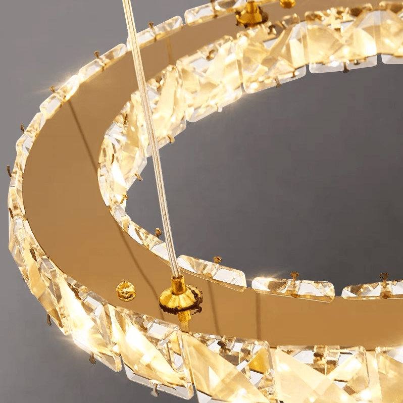 Light Luxury 5/6/7 Rings Crystal Chandelier for Staircase/Foyer/Villa - 2 Rings:Dia(11.8"+19.7")GoldBlushlighting