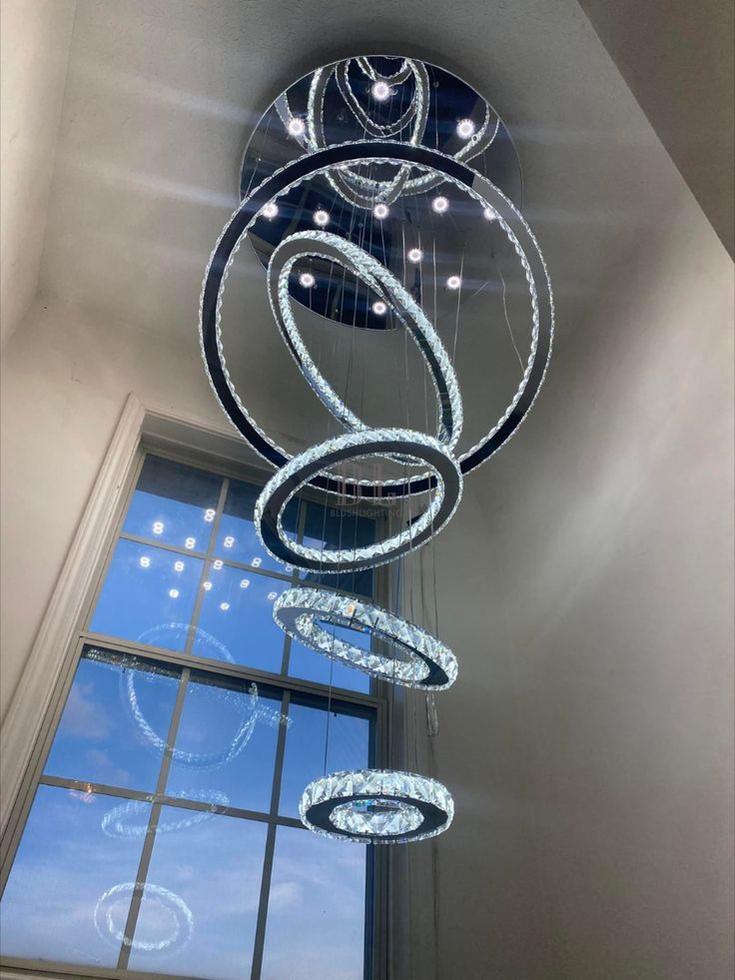 Light Luxury 5/6/7 Rings Crystal Chandelier for Staircase/Foyer/Villa - 2 Rings:Dia(11.8"+19.7")GoldBlushlighting