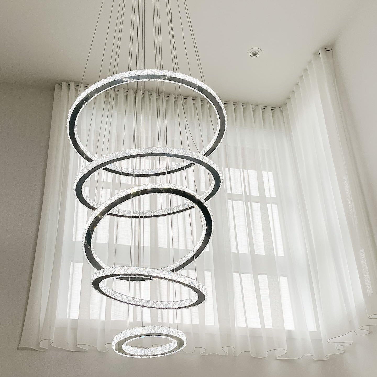Light Luxury 5/6/7 Rings Crystal Chandelier for Staircase/Foyer/Villa - 2 Rings:Dia(11.8"+19.7")GoldBlushlighting
