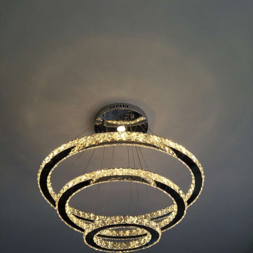 Light Luxury 5/6/7 Rings Crystal Chandelier for Staircase/Foyer/Villa - 2 Rings:Dia(11.8"+19.7")GoldBlushlighting