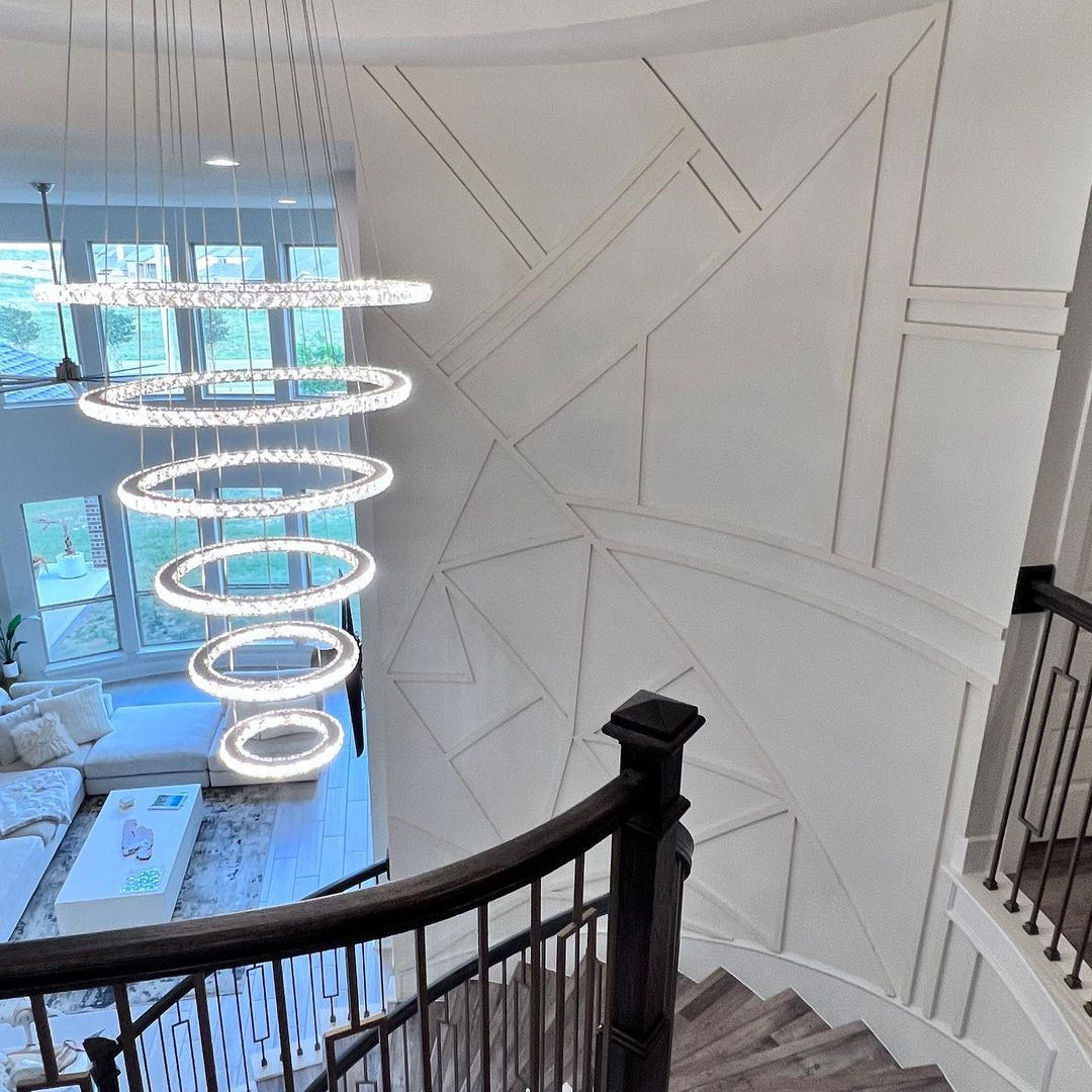 Light Luxury 5/6/7 Rings Crystal Chandelier for Staircase/Foyer/Villa - 2 Rings:Dia(11.8"+19.7")GoldBlushlighting