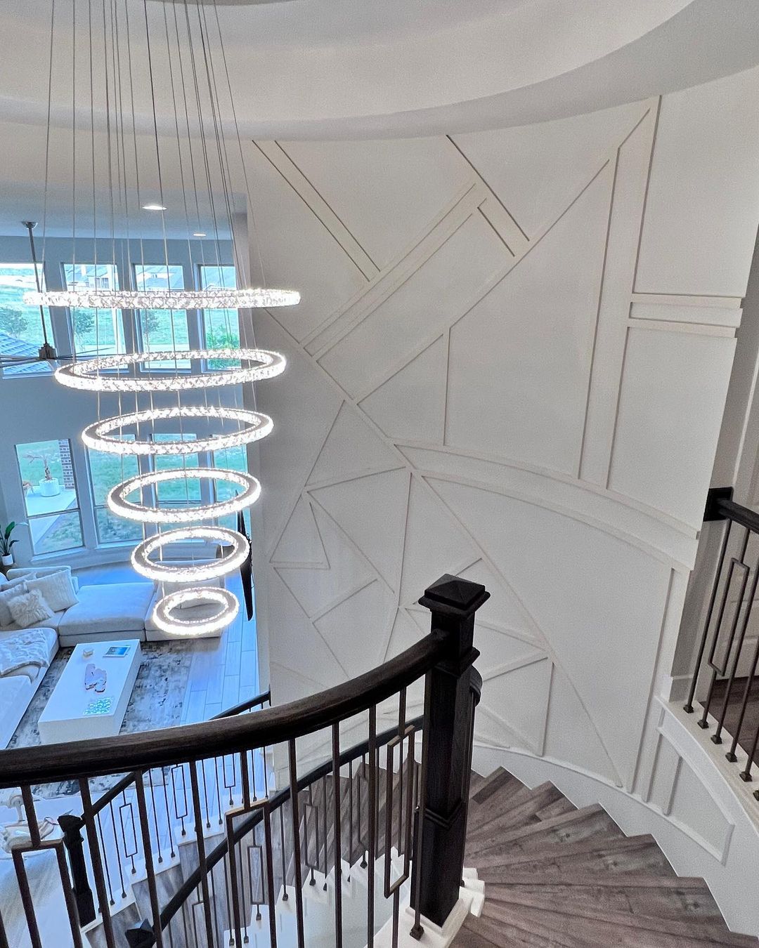 Light Luxury 5/6/7 Rings Crystal Chandelier for Staircase/Foyer/Villa - 2 Rings:Dia(11.8"+19.7")GoldBlushlighting
