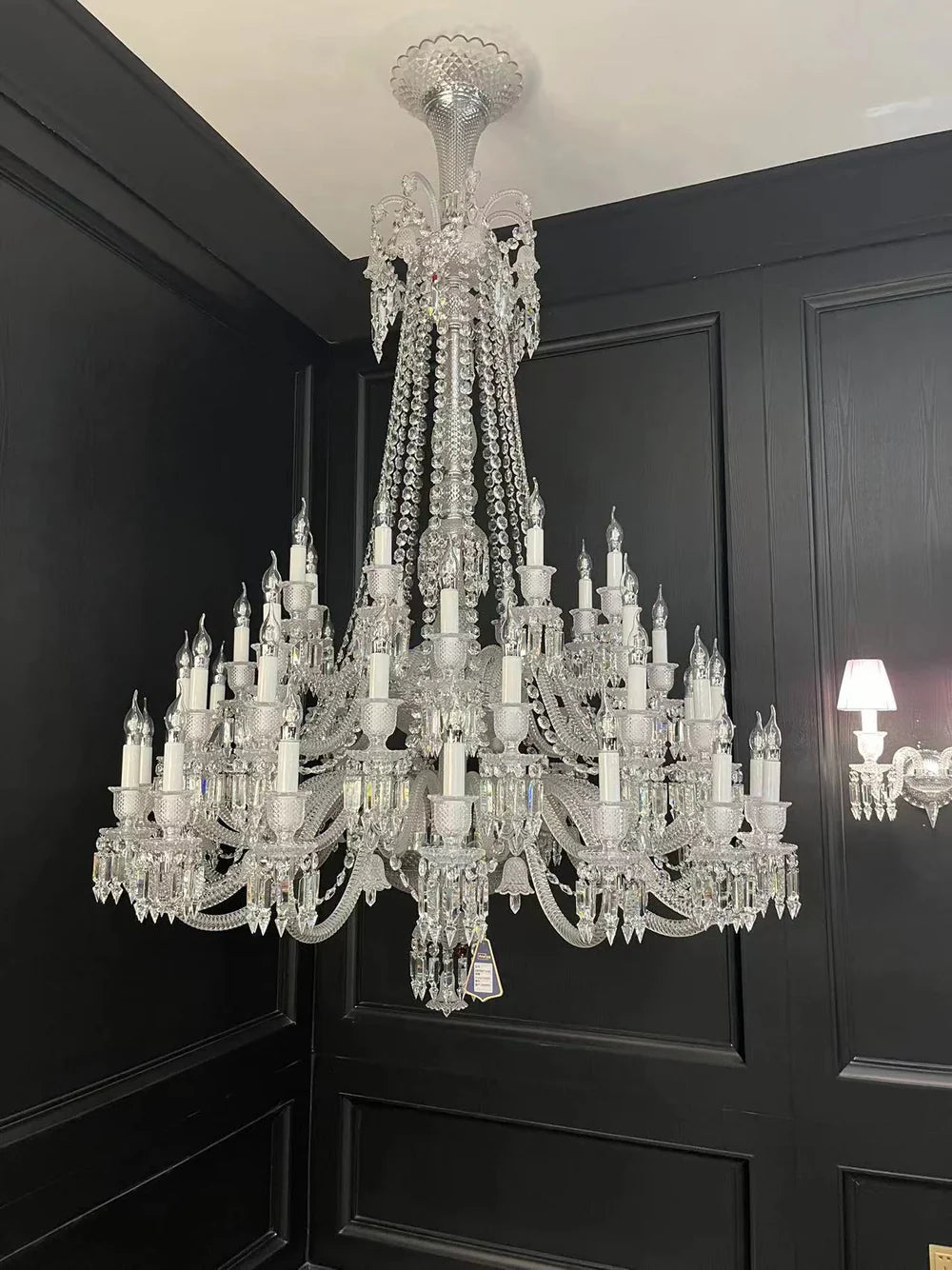 Light Luxury Classic Long Version Tiered Candle Light Crystal Chandelier for High-ceiling Rooms/Living Room - 84 Lights/D79.92"*H124.8"/225kgWithout LampshadeWarm LightBlushlighting