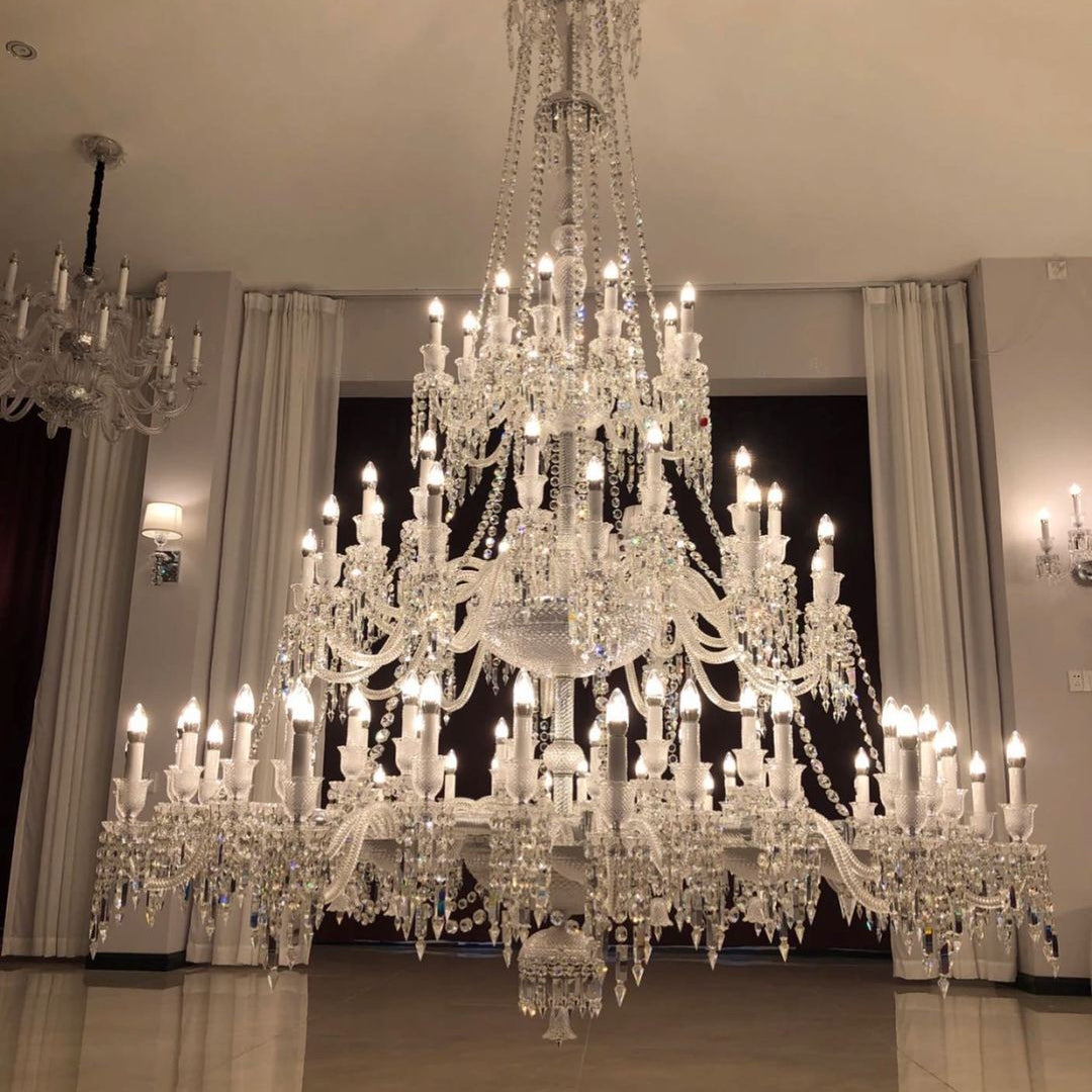 Light Luxury Classic Long Version Tiered Candle Light Crystal Chandelier for High-ceiling Rooms/Living Room - 84 Lights/D79.92"*H124.8"/225kgWithout LampshadeWarm LightBlushlighting