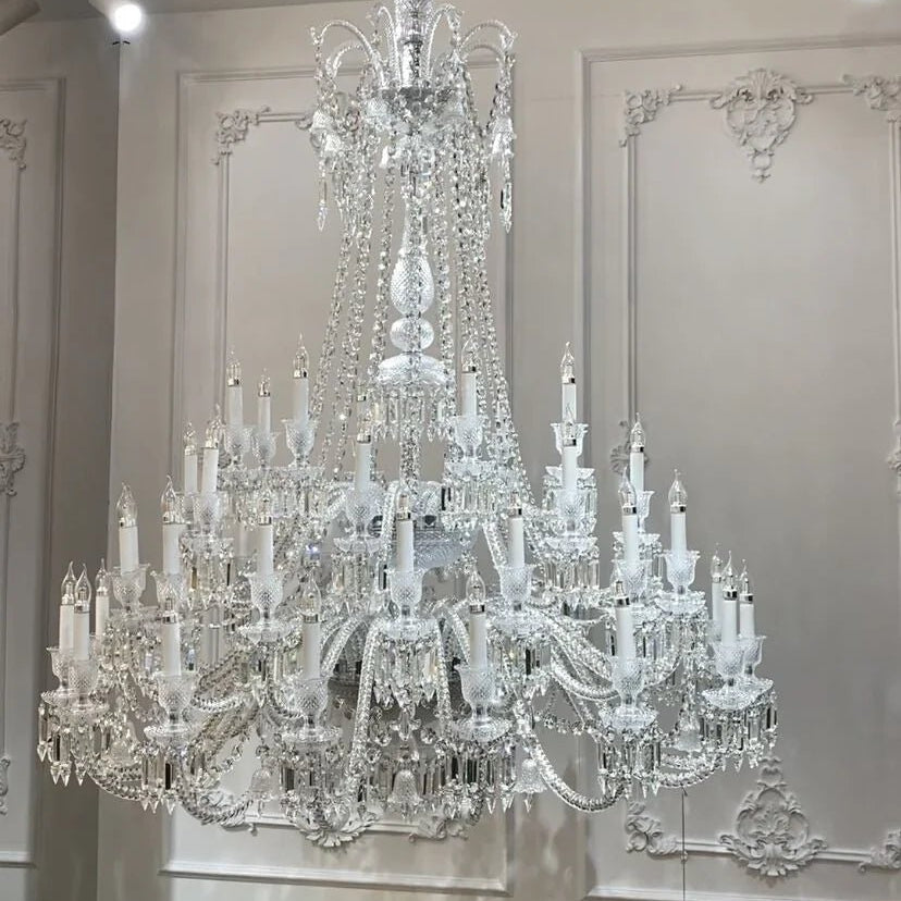 Light Luxury Classic Long Version Tiered Candle Light Crystal Chandelier for High-ceiling Rooms/Living Room - 84 Lights/D79.92"*H124.8"/225kgWithout LampshadeWarm LightBlushlighting