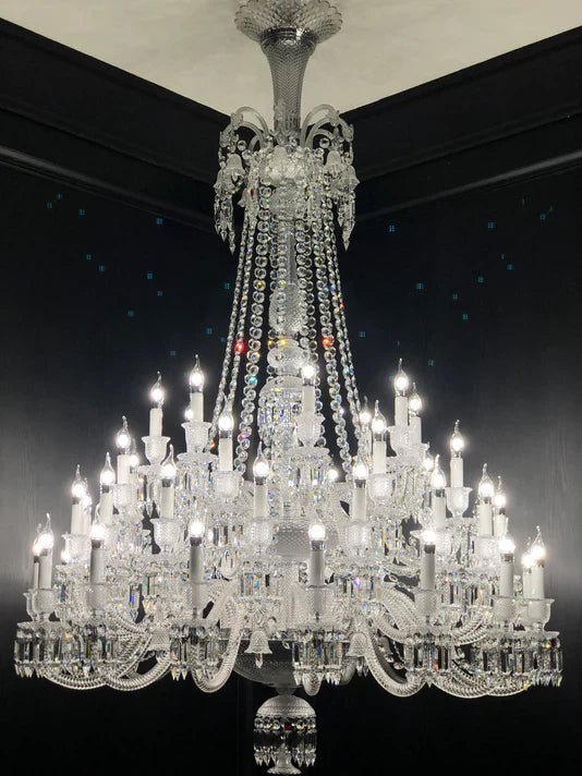 Light Luxury Classic Long Version Tiered Candle Light Crystal Chandelier for High-ceiling Rooms/Living Room - 84 Lights/D79.92"*H124.8"/225kgWithout LampshadeWarm LightBlushlighting