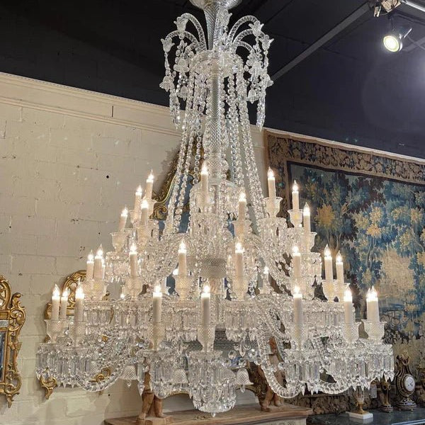 Light Luxury Classic Long Version Tiered Candle Light Crystal Chandelier for High-ceiling Rooms/Living Room - 48 Lights/D55.12"*H77.95"/118kgWithout LampshadeWarm LightBlushlighting