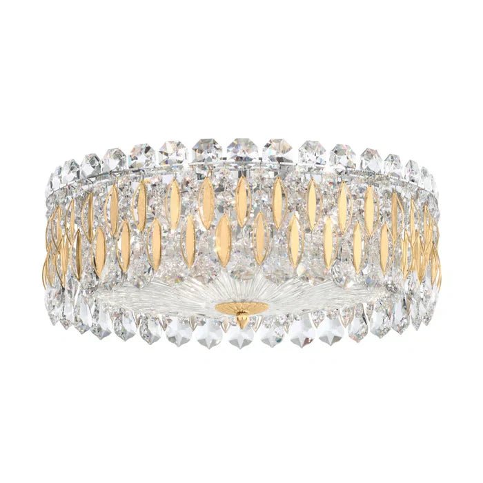 Light Luxury Crystal Beads Drum Collection Flush Mounted/Rectangle/Round Chandelier - Flush Mount/Round/3 Lights/D15.5"*H6.5"/6kgChrome Finish+Gold LeavesBlushlighting