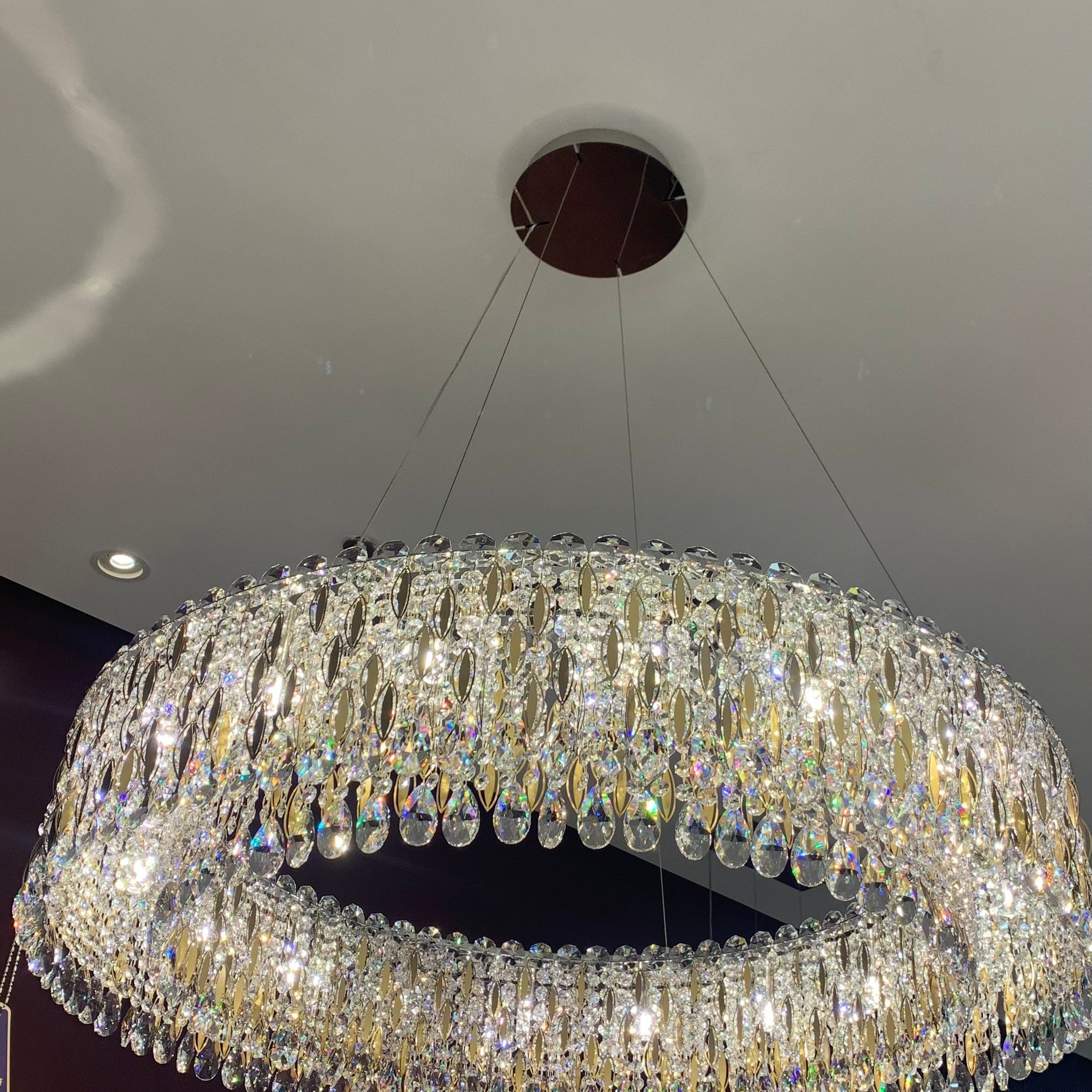 Light Luxury Crystal Beads Drum Collection Flush Mounted/Rectangle/Round Chandelier - Flush Mount/Round/3 Lights/D15.5"*H6.5"/6kgChrome Finish+Stainless Steel LeavesBlushlighting
