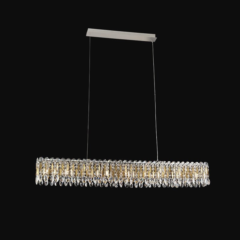 Light Luxury Crystal Beads Drum Collection Flush Mounted/Rectangle/Round Chandelier - Linear/L47.5"*W5"*H5.5"Chrome Finish+Gold LeavesBlushlighting