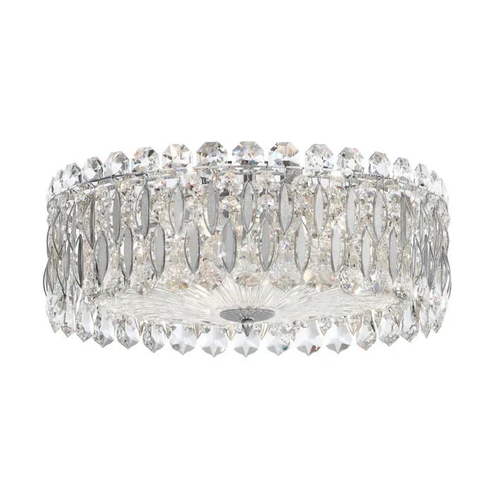 Light Luxury Crystal Beads Drum Collection Flush Mounted/Rectangle/Round Chandelier - Flush Mount/Round/3 Lights/D15.5"*H6.5"/6kgChrome Finish+Stainless Steel LeavesBlushlighting