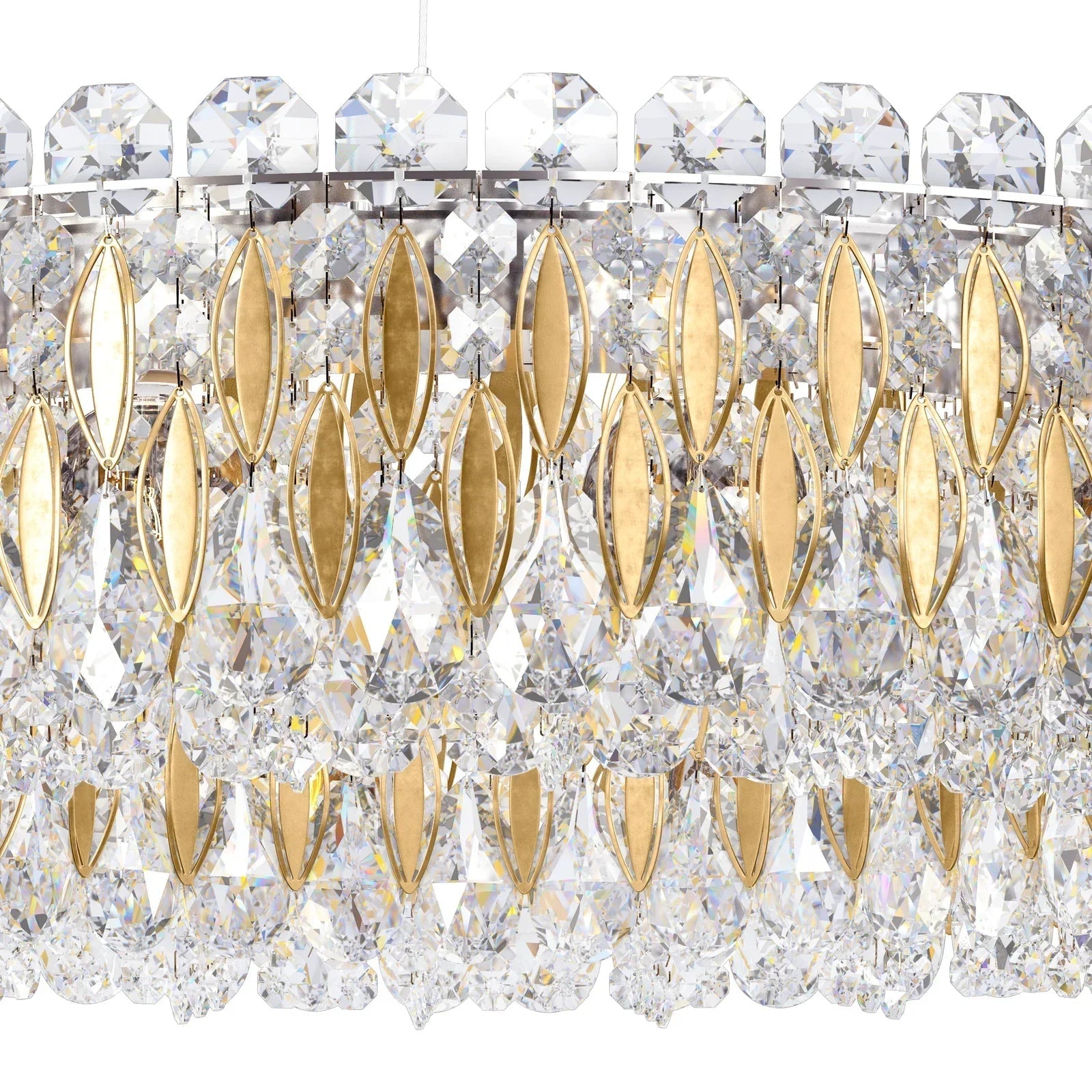 Light Luxury Crystal Beads Drum Collection Flush Mounted/Rectangle/Round Chandelier - Rectangle/13 Lights/L36.5"*W12"*H8"Chrome Finish+Stainless Steel LeavesBlushlighting