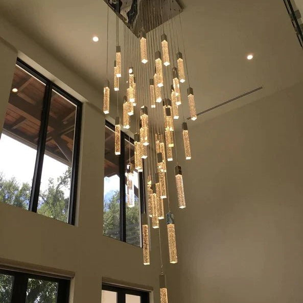 Light Luxury Glacier Bubble Crystsal Chandelier in Gold/Chrome/Black Finish for Staircase/Foyer - Square Canopy/13 Lights/L19.68"*W19.68"*H118.1"ChromeBlushlighting