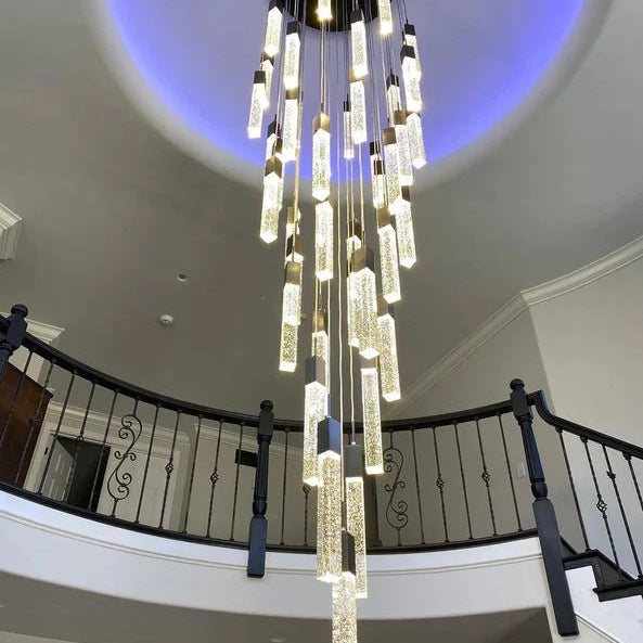 Light Luxury Glacier Bubble Crystsal Chandelier in Gold/Chrome/Black Finish for Staircase/Foyer - Rectangle Canopy/3 Lights/L35.4"*W7.08"*H118.1"GoldBlushlighting