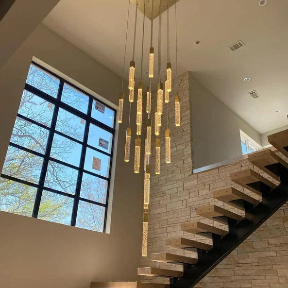Light Luxury Glacier Bubble Crystsal Chandelier in Gold/Chrome/Black Finish for Staircase/Foyer - Square Canopy/13 Lights/L19.68"*W19.68"*H118.1"GoldBlushlighting