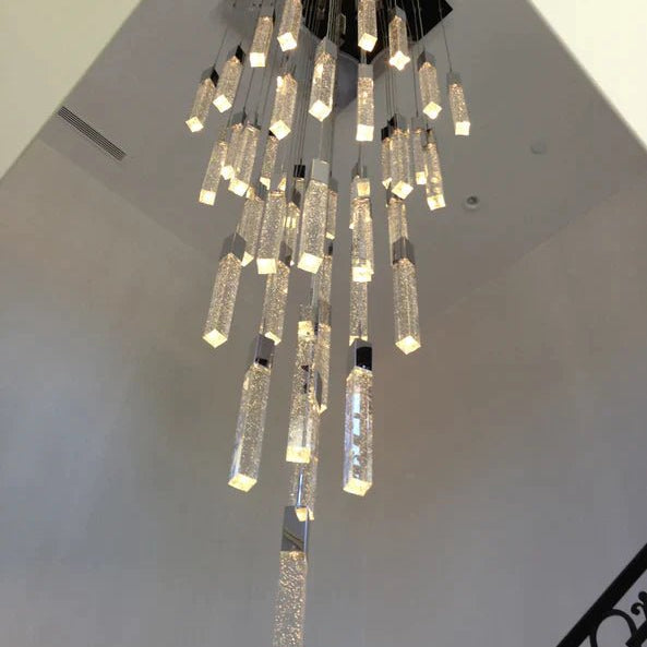 Light Luxury Glacier Bubble Crystsal Chandelier in Gold/Chrome/Black Finish for Staircase/Foyer - Square Canopy/13 Lights/L19.68"*W19.68"*H118.1"ChromeBlushlighting