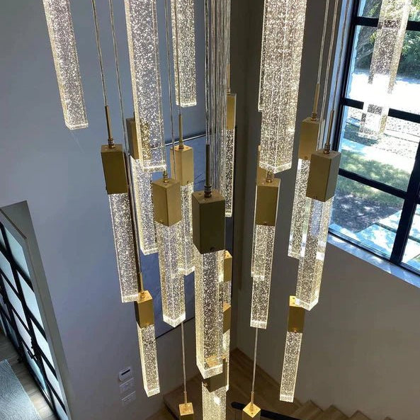 Light Luxury Glacier Bubble Crystsal Chandelier in Gold/Chrome/Black Finish for Staircase/Foyer - Square Canopy/41 Lights/L35.4"*W35.4"*H118.1"BlackBlushlighting