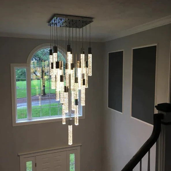 Light Luxury Glacier Bubble Crystsal Chandelier in Gold/Chrome/Black Finish for Staircase/Foyer - Square Canopy/13 Lights/L19.68"*W19.68"*H118.1"ChromeBlushlighting
