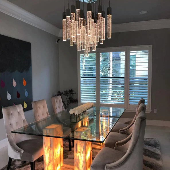 Light Luxury Glacier Bubble Crystsal Chandelier in Gold/Chrome/Black Finish for Staircase/Foyer - Square Canopy/25 Lights/L27.56"*W27.56"*H118.1"ChromeBlushlighting