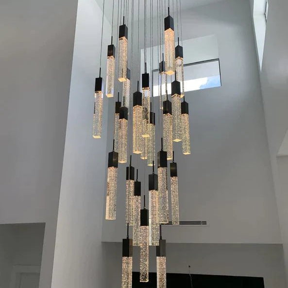 Light Luxury Glacier Bubble Crystsal Chandelier in Gold/Chrome/Black Finish for Staircase/Foyer - Square Canopy/25 Lights/L27.56"*W27.56"*H118.1"BlackBlushlighting
