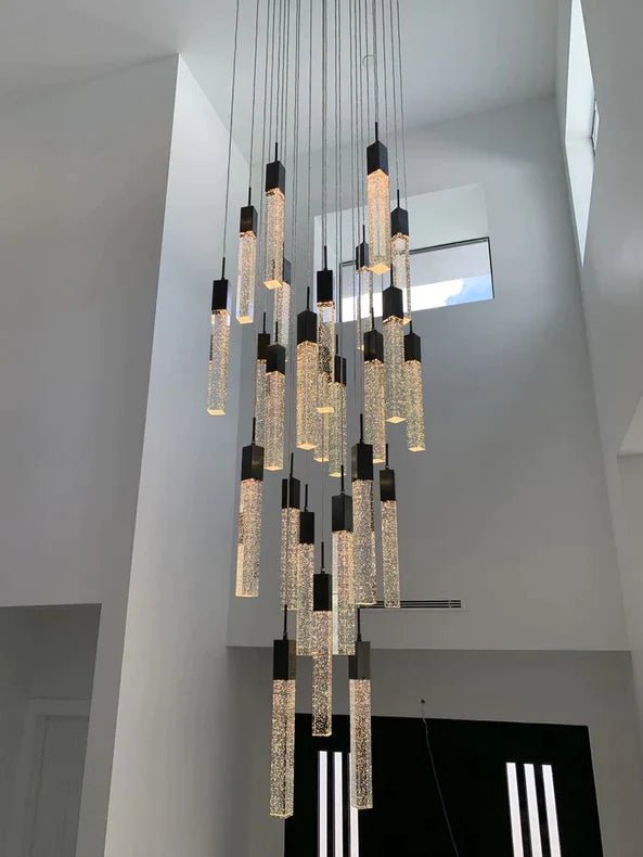 Light Luxury Glacier Bubble Crystsal Chandelier in Gold/Chrome/Black Finish for Staircase/Foyer - Square Canopy/25 Lights/L27.56"*W27.56"*H118.1"BlackBlushlighting