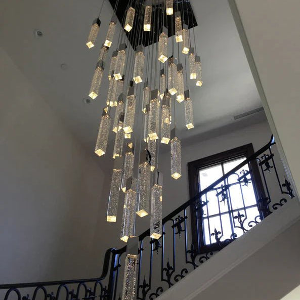 Light Luxury Glacier Bubble Crystsal Chandelier in Gold/Chrome/Black Finish for Staircase/Foyer - Square Canopy/13 Lights/L19.68"*W19.68"*H118.1"ChromeBlushlighting