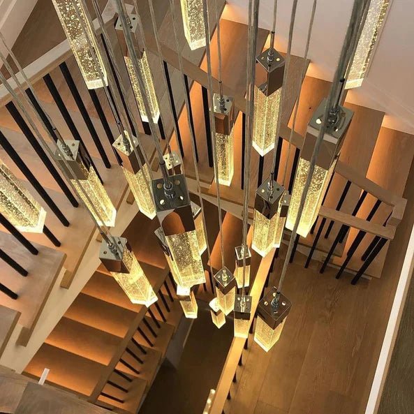 Light Luxury Glacier Bubble Crystsal Chandelier in Gold/Chrome/Black Finish for Staircase/Foyer - Rectangle Canopy/3 Lights/L35.4"*W7.08"*H118.1"GoldBlushlighting