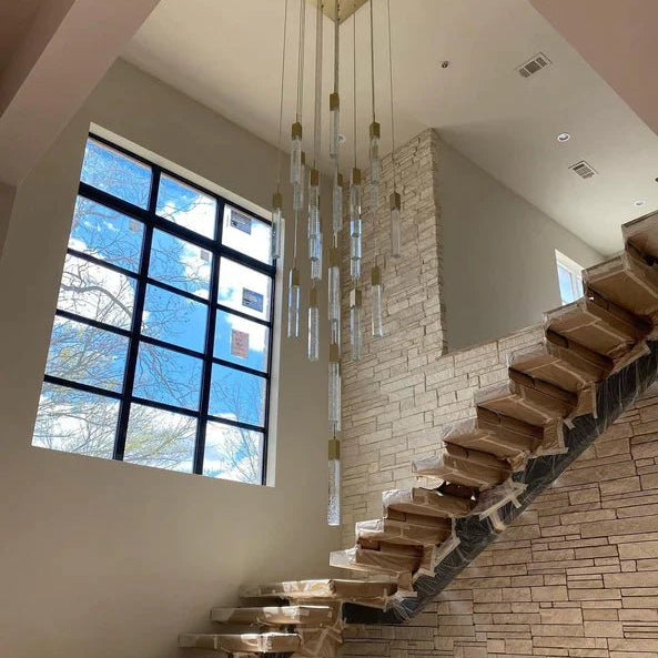 Light Luxury Glacier Bubble Crystsal Chandelier in Gold/Chrome/Black Finish for Staircase/Foyer - Square Canopy/25 Lights/L27.56"*W27.56"*H118.1"GoldBlushlighting
