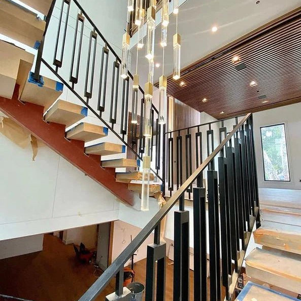 Light Luxury Glacier Bubble Crystsal Chandelier in Gold/Chrome/Black Finish for Staircase/Foyer - Square Canopy/41 Lights/L35.4"*W35.4"*H118.1"GoldBlushlighting