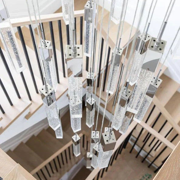 Light Luxury Glacier Bubble Crystsal Chandelier in Gold/Chrome/Black Finish for Staircase/Foyer - Square Canopy/41 Lights/L35.4"*W35.4"*H118.1"BlackBlushlighting