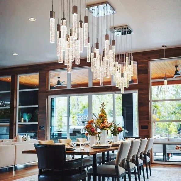 Light Luxury Glacier Bubble Crystsal Chandelier in Gold/Chrome/Black Finish for Staircase/Foyer - Square Canopy/41 Lights/L35.4"*W35.4"*H118.1"BlackBlushlighting