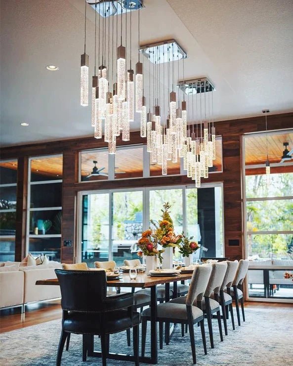 Light Luxury Glacier Bubble Crystsal Chandelier in Gold/Chrome/Black Finish for Staircase/Foyer - Square Canopy/41 Lights/L35.4"*W35.4"*H118.1"BlackBlushlighting