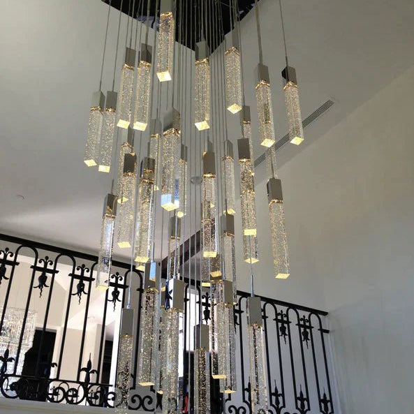 Light Luxury Glacier Bubble Crystsal Chandelier in Gold/Chrome/Black Finish for Staircase/Foyer - Square Canopy/13 Lights/L19.68"*W19.68"*H118.1"ChromeBlushlighting