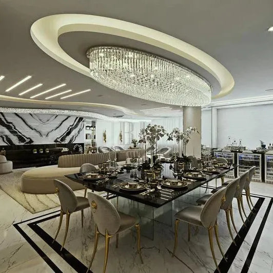 Light Luxury Round/Oval Flush Mount Crystal Chandelier - Oval: L31.5"*W15.8"*H11.8"Warm LightBlushlighting