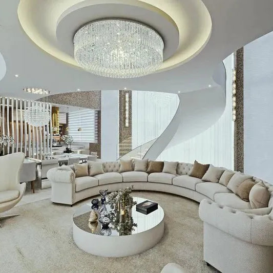 Light Luxury Round/Oval Flush Mount Crystal Chandelier - Oval: L31.5"*W15.8"*H11.8"Warm LightBlushlighting