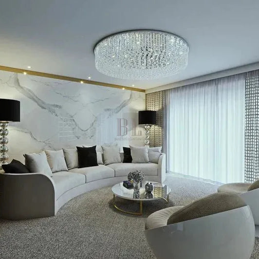 Light Luxury Round/Oval Flush Mount Crystal Chandelier - Oval: L31.5"*W15.8"*H11.8"Warm LightBlushlighting