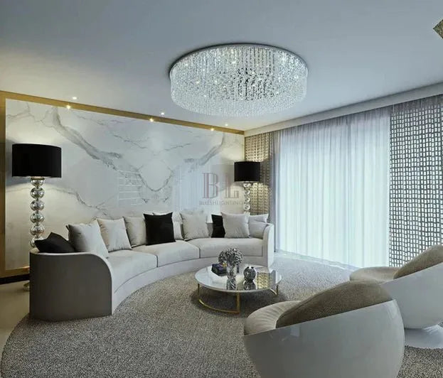 Light Luxury Round/Oval Flush Mount Crystal Chandelier - Oval: L31.5"*W15.8"*H11.8"Warm LightBlushlighting